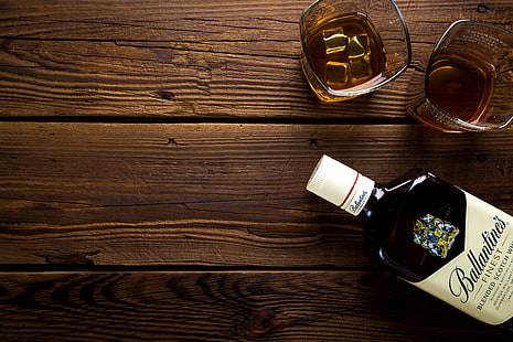 фотография, Ballantines, алкоголь, стакан, виски, напиток, HD обои HD wallpaper