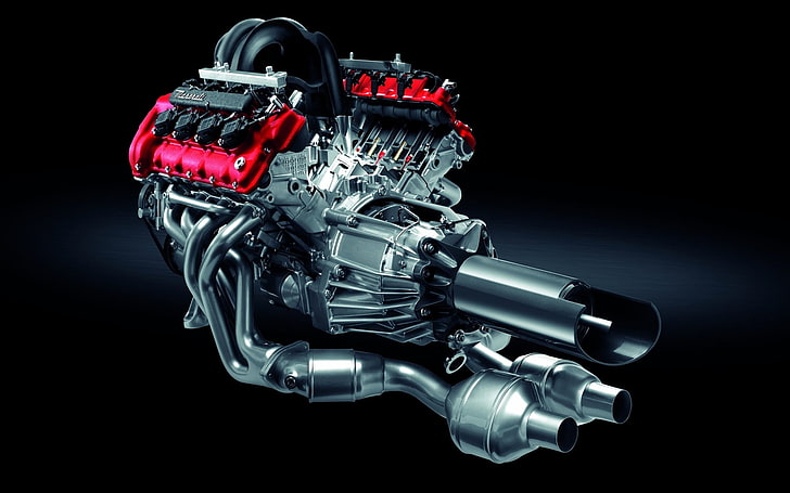 motor automotriz negro y rojo, Maserati, motores, M134 Minigun, fondo simple, tecnología, Fondo de pantalla HD