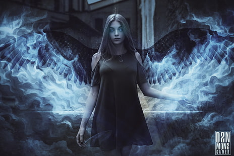 илюстрация на крилата жена, жени, жени крила, жени ангел, жени летят, ангел, HD тапет HD wallpaper