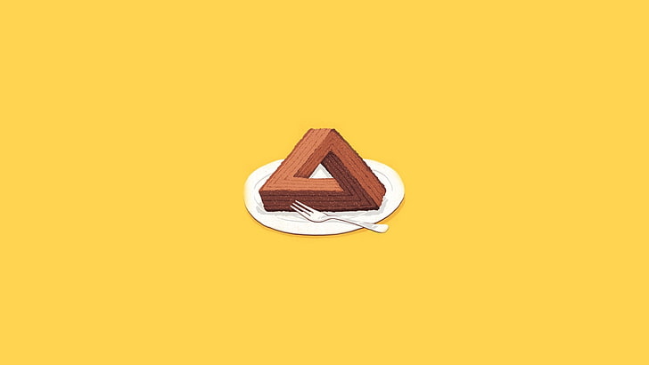 илюстрация с бяла вилица, минимализъм, торта, триъгълник на Пенроуз, HD тапет