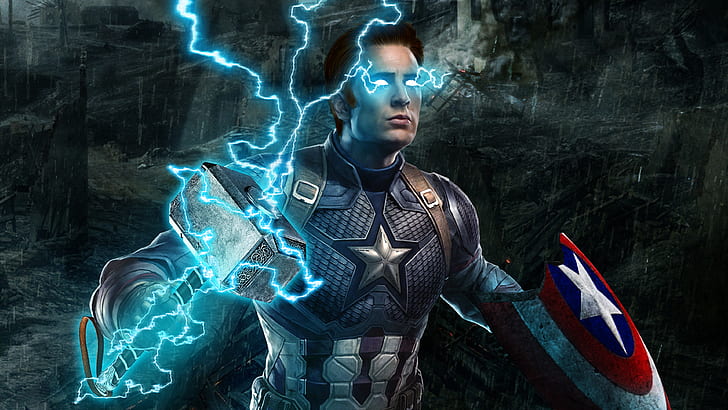 Die Rächer, Avengers EndGame, Captain America, Mjölnir, HD-Hintergrundbild