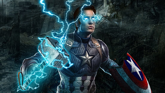 Os Vingadores, Avengers EndGame, Capitão América, Mjölnir, HD papel de parede HD wallpaper