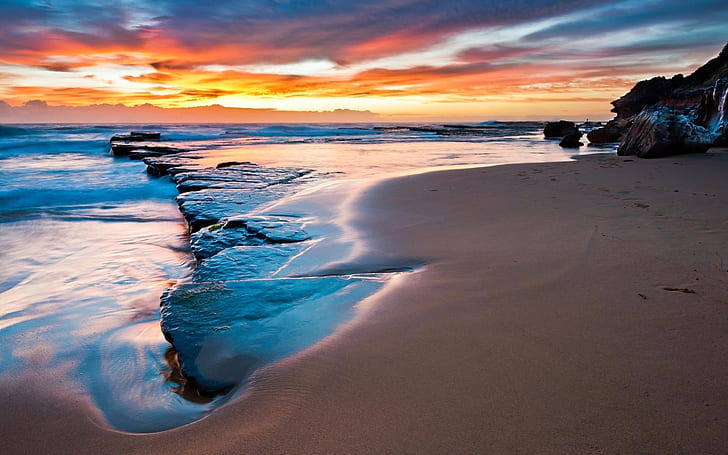 Плаж Sunset Ocean HD, природа, океан, залез, плаж, HD тапет