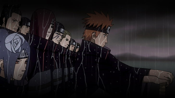 Naruto Shippuden Pain fondo de pantalla HD, noche, Naruto, la ducha, escuadrón, ninja, Akatsuki, Yahiko, Nagato, Konon, Fondo de pantalla HD