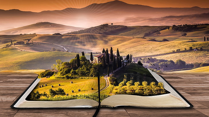 nature, dreamland, book, dream, mountains, tale, illusion, HD wallpaper