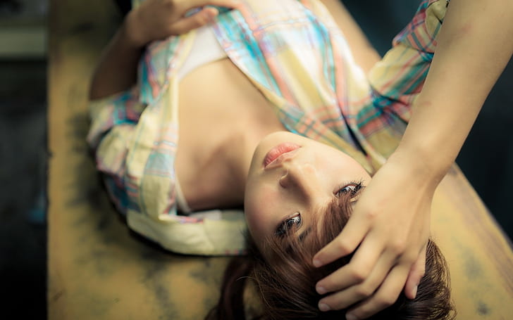 Beautiful Asia girl lying down, Beautiful, Asia, Girl, Lying, Down, HD wallpaper