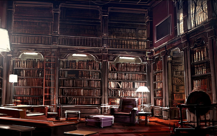 brown armchair, literature, books, library, artwork, digital art, HD wallpaper