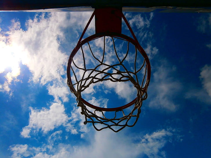 баскетбол, облака, небо, обруч, HD обои