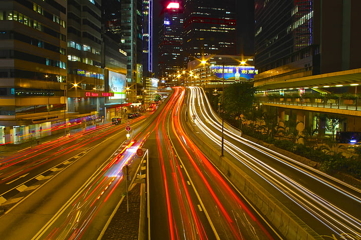 lapse photography of vehicle light during nighttime, hong kong, hong kong, light, trails, cars, buses, Central, Hong Kong, lapse, photography, vehicle, nighttime, Central  Hong Kong, night, traffic, street, transportation, speed, urban Scene, cityscape, blurred Motion, china - East Asia, hong Kong, asia, car, downtown District, highway, illuminated, road, motion, city, dusk, business, city Life, architecture, urban Skyline, modern, travel, built Structure, long Exposure, mode of Transport, multiple Lane Highway, light - Natural Phenomenon, lighting Equipment, skyscraper, famous Place, building Exterior, street Light, twilight, HD wallpaper