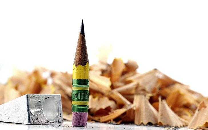قلم رصاص أصفر ، قلم رصاص ، مبراة ، ممحاة، خلفية HD