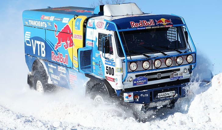 Truck, Rally, racing, sport, snow, vehicle, Kamaz, HD wallpaper