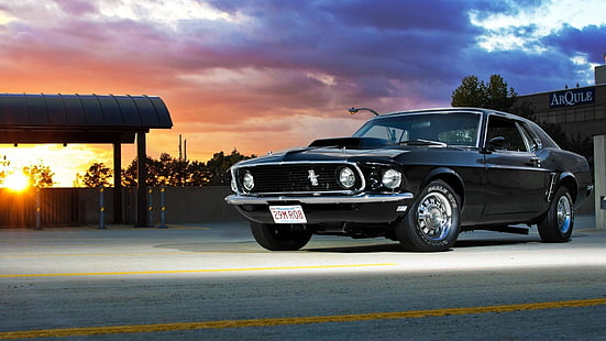 araba, siyah araba, Araç, Ford Mustang, 1969, Ford, Kas arabası, Klasik araba, HD masaüstü duvar kağıdı HD wallpaper