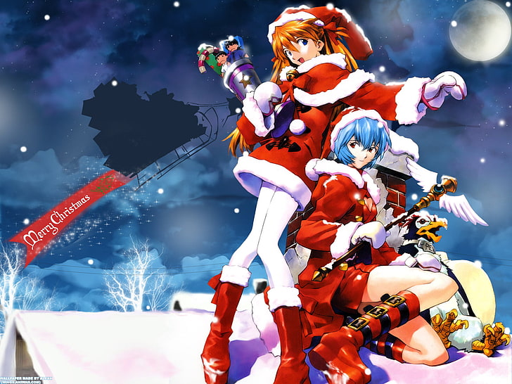 Anime characters wearing Santa Claus costume digital wallpaper, snow,  night, HD wallpaper | Wallpaperbetter