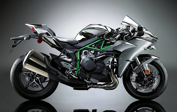 черно-зеленый спортивный мотоцикл, Kawasaki Ninja H2R, HD обои