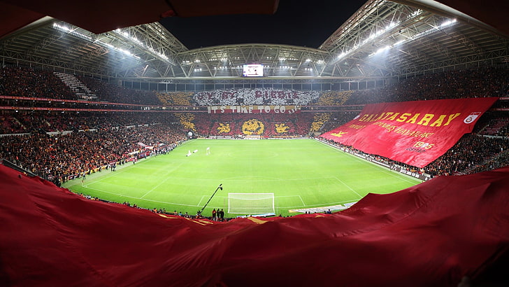 green football stadium, soccer, stadium, Galatasaray S.K., Turk Telekom Arena, sport , sports, HD wallpaper