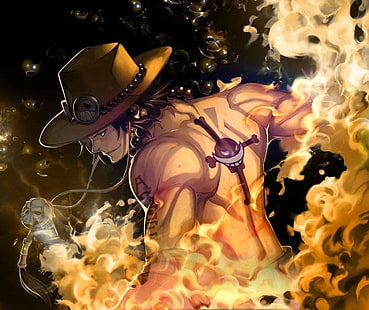 Tapeta One Piece Portgas D.Ace, One Piece, kapelusz, ogień, Białobrody, piraci, Portgas D. Ace, anime, Tapety HD HD wallpaper