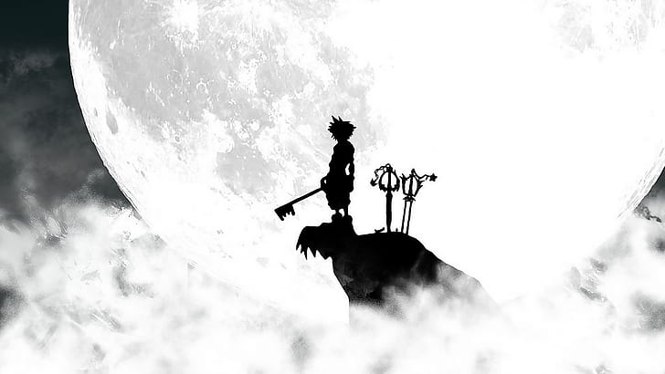 Kingdom Hearts Anime Moon Silhouette Disney Sora HD, video games, anime, moon, silhouette, disney, hearts, kingdom, sora, HD wallpaper