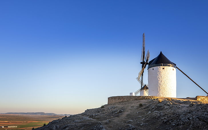 Spain Don Quixote windmill town landscape, HD wallpaper