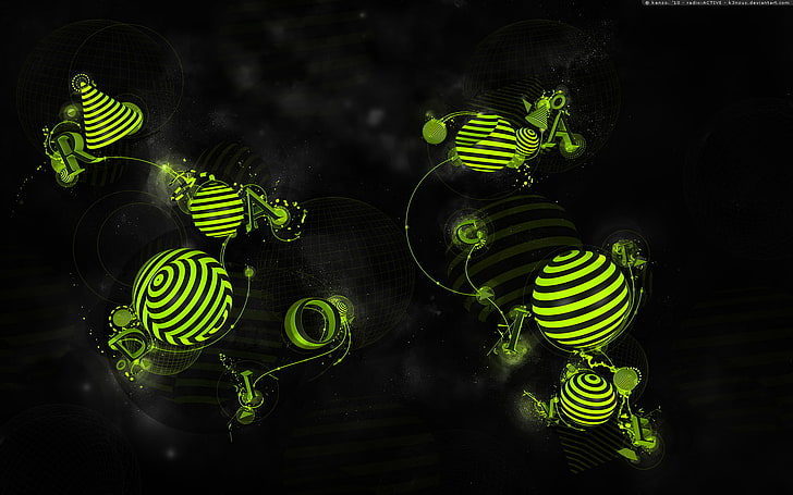 Two green-and-black striped floral decor illustration, letters, balls,  radioACTIVE, HD wallpaper | Wallpaperbetter