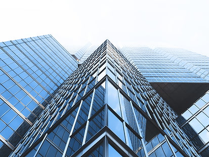 modern buildings, worm view, perspective, architecture, skyscraper, City, HD wallpaper HD wallpaper
