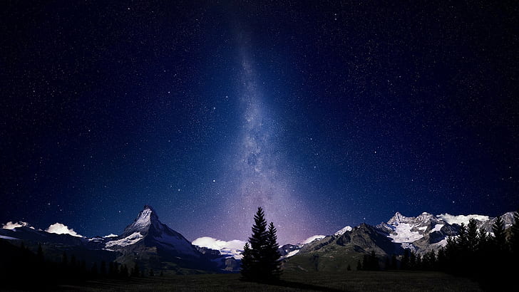 Sterne, Bäume, Natur, Berge, Milchstraße, HD-Hintergrundbild