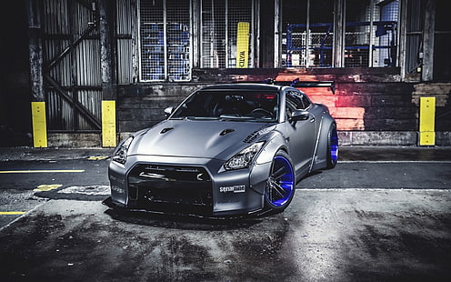 Nissan GTR Liberty Walk Front View, gray coupe, Nissan GTR, HD wallpaper HD wallpaper