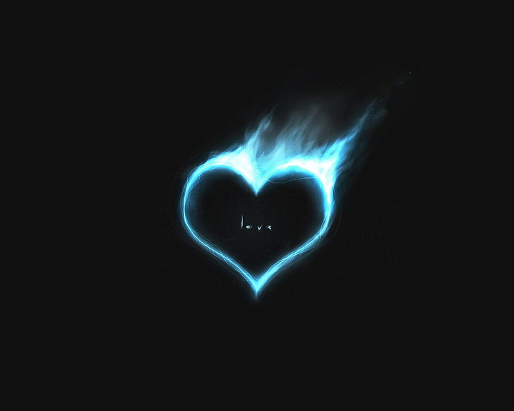 blue heart painting, love, blue, fire, heart, minimalism, HD wallpaper