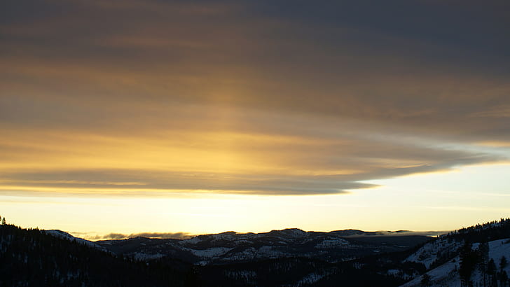 montañas, puesta de sol, naturaleza, oscuridad, cielo, invierno, Fondo de pantalla HD