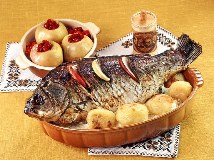 fried fish dish, fish, potatoes, food, dinner, HD wallpaper