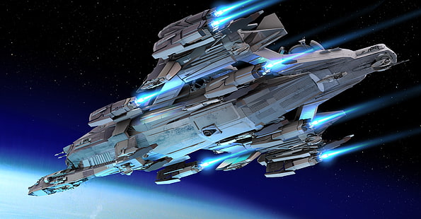 grau-weißes Luftschiff, Science-Fiction, Star Citizen, Raumschiff, Weltraum, Idris-Fregatte, Videospiele, HD-Hintergrundbild HD wallpaper