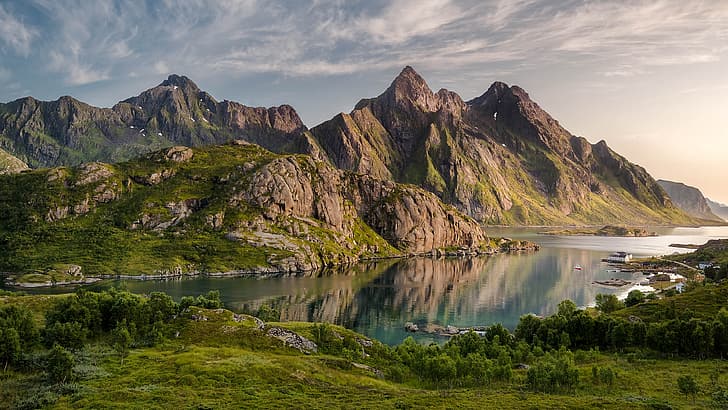 الطبيعة والمناظر الطبيعية والنرويج والجبال والنهر والسماء، خلفية HD