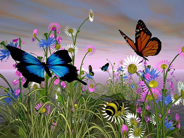 vackra fjärilar 3d djur fjäril färg natur våren HD, natur, djur, 3d, fjäril, våren, fjärilar, färg, HD tapet