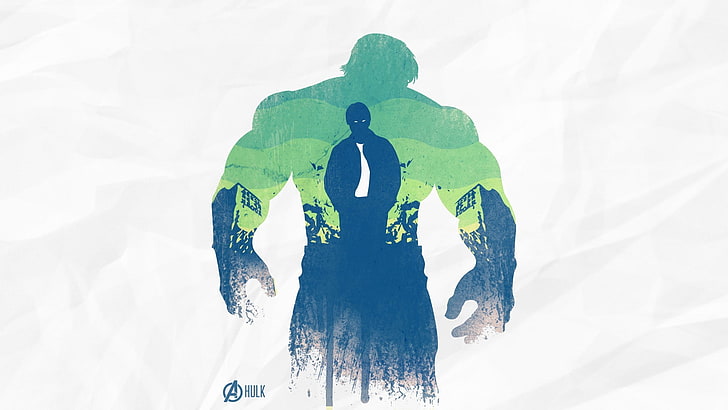 رسم Marvel Hulk ، Hulk ، فن رقمي ، ربطة عنق ، The Avengers ، تعرض مزدوج ، خلفية بسيطة ، صورة ظلية، خلفية HD