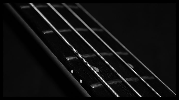черный струнный инструмент, бас-гитара, музыка, рок-музыка, монохромный, музыкальный инструмент, HD обои