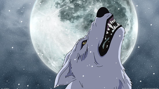 howling wolf digital wallpaper, wolf, manga, anime, Moon, HD wallpaper HD wallpaper