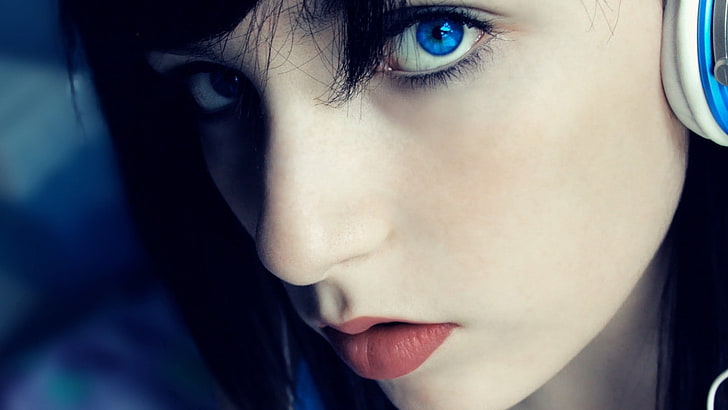 kvinnaporträttfoto, ansikte, kvinnor, blå ögon, närbild, HD tapet