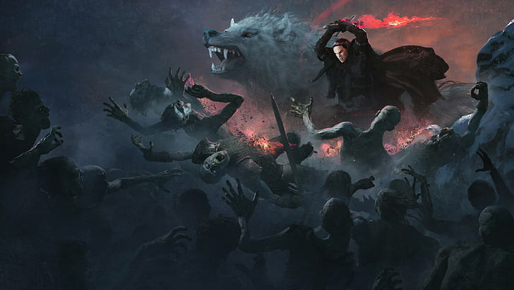 arte digital, guerrero, espada, lobo, Jon Snow, Canción de hielo y fuego, Juego de tronos, Fondo de pantalla HD