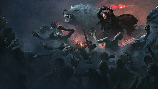 digitale Kunst, Krieger, Schwert, Wolf, Jon Snow, Ein Lied von Eis und Feuer, Game of Thrones, HD-Hintergrundbild HD wallpaper