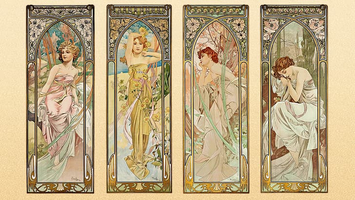 Alphonse Mucha ภาพประกอบ Art Nouveau, วอลล์เปเปอร์ HD