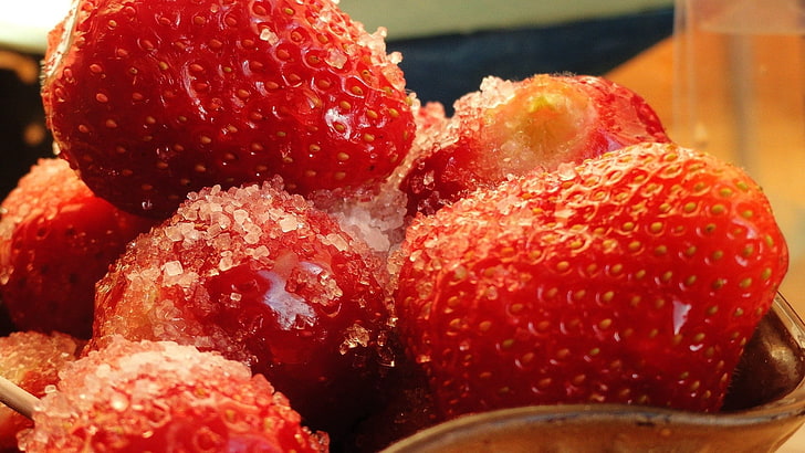 strawberries, berry, strawberry, sugar, HD wallpaper