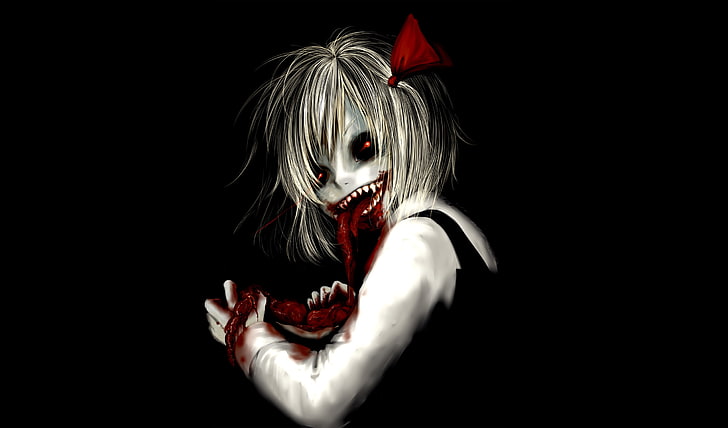anime, blood, dark, evil, girl, guts, horror, macabre, HD wallpaper