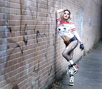 Harley-Quinn costume, girl, Hannah, Harley Quinn, Cosplay, HD wallpaper HD wallpaper