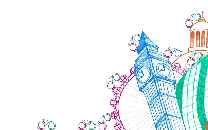 seni digital, London, Big Ben, latar belakang putih, Wallpaper HD