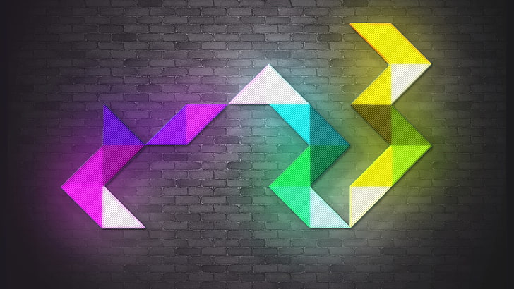neon, LEDs, colorful, bricks, triangle, abstract, warm, HD wallpaper