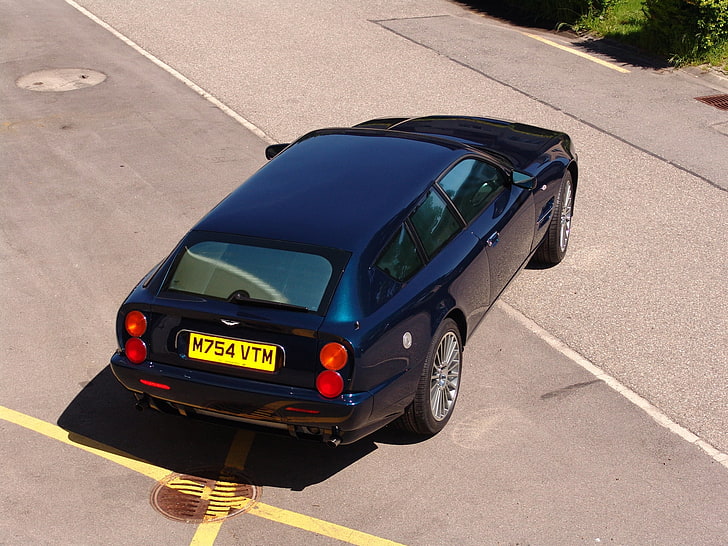 black Bentley station wagon, aston martin, v8, 2005, blue, top view, style, asphalt, HD wallpaper
