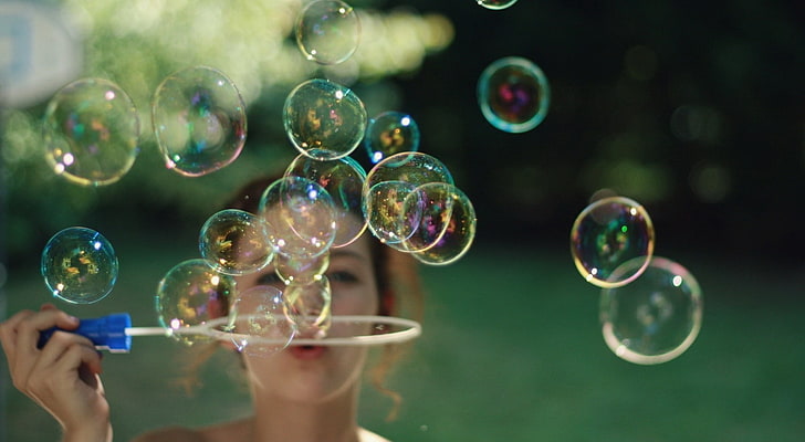 Girl, liquid bubbles, Girls, Bubbles, soap bubbles, HD wallpaper