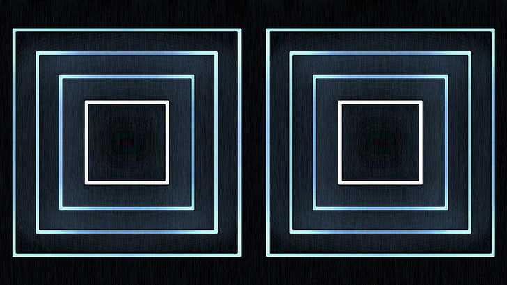 quadratische weiße Linie wallapper, Quadrat, Glühen, Blau, Weiß, Kästen, einfach, dunkel, Cyan, schwarzer Hintergrund, HD-Hintergrundbild