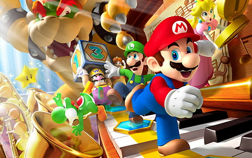 Super Mario, Nintendo, Luigi, Princess Peach, Daisy, Wario, bowser, Yoshi, Fondo de pantalla HD HD wallpaper