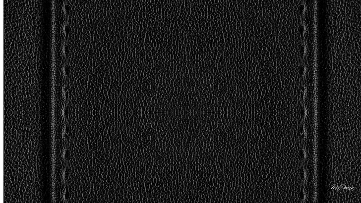 Black Stitched Leather, pad kulit hitam, jahitan, dijahit, kulit, hitam, sederhana, Wallpaper HD