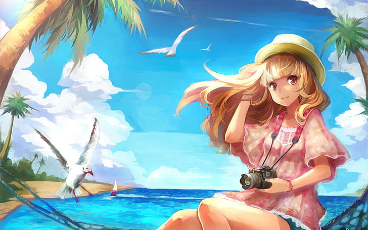 HD wallpaper anime girls original characters sunset beach landscape   Wallpaper Flare
